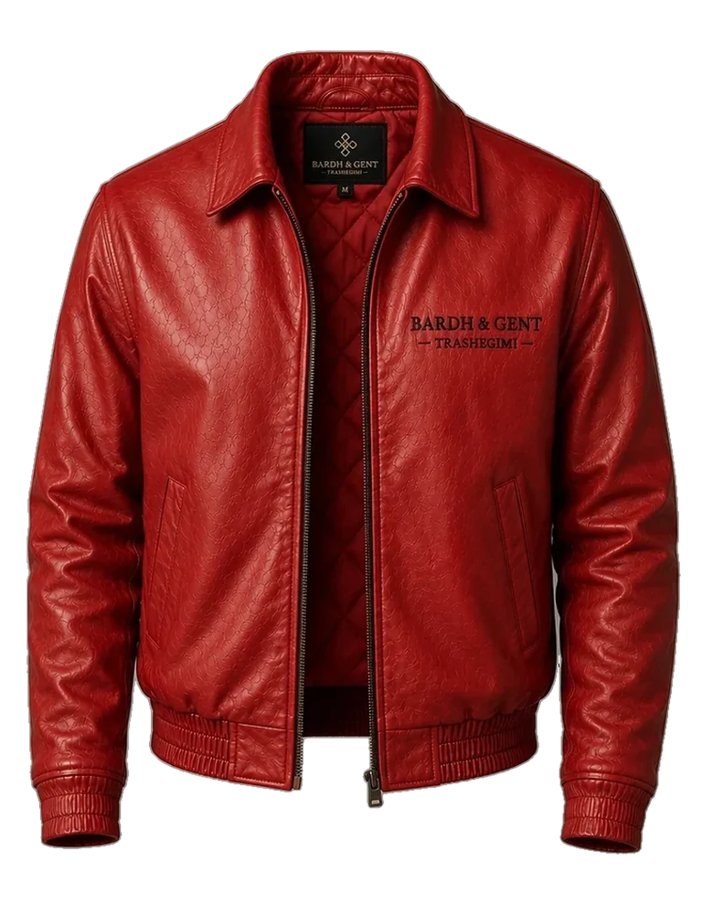 Dardania Leather Jacket in Kuq, front