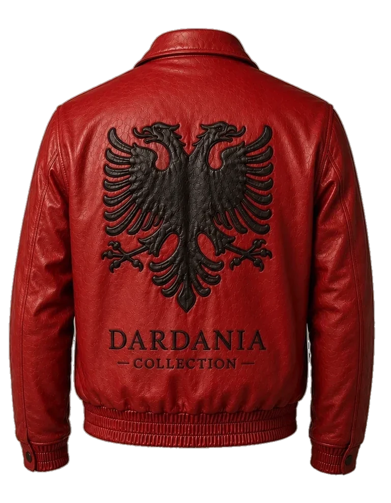 Dardania Leather Jacket in Kuq, back