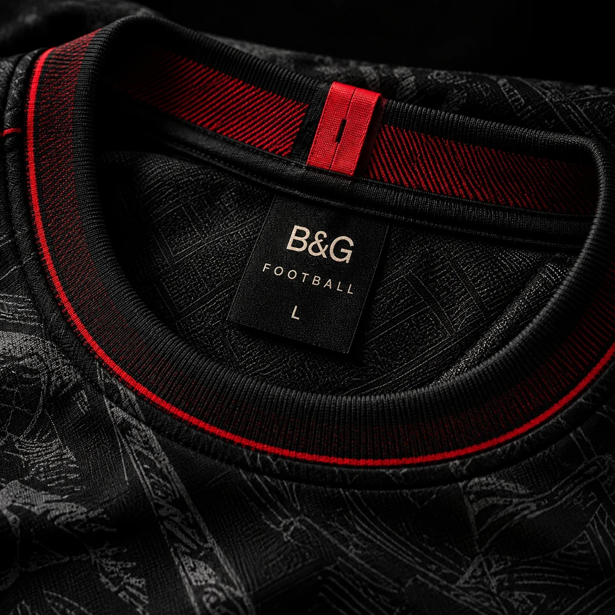 B&G football shirt — collar with the B&G label