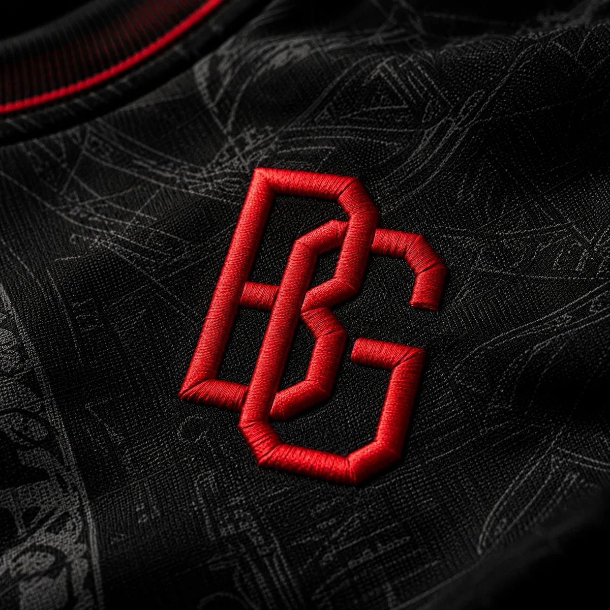 B&G football shirt — embroidered BG monogram in red